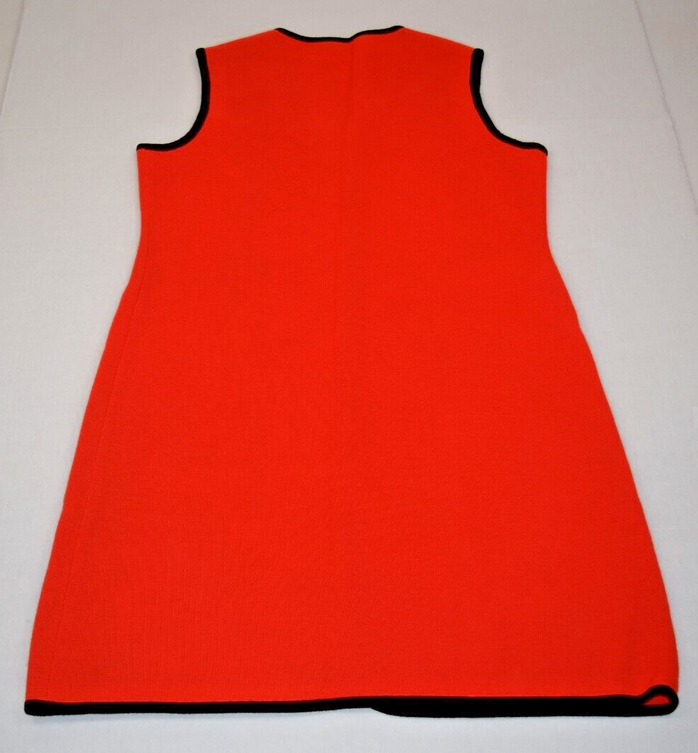 Vintage Knit Dress Size S/M 60s Gina Teresa Tangerine Orange Black Trim Buttons