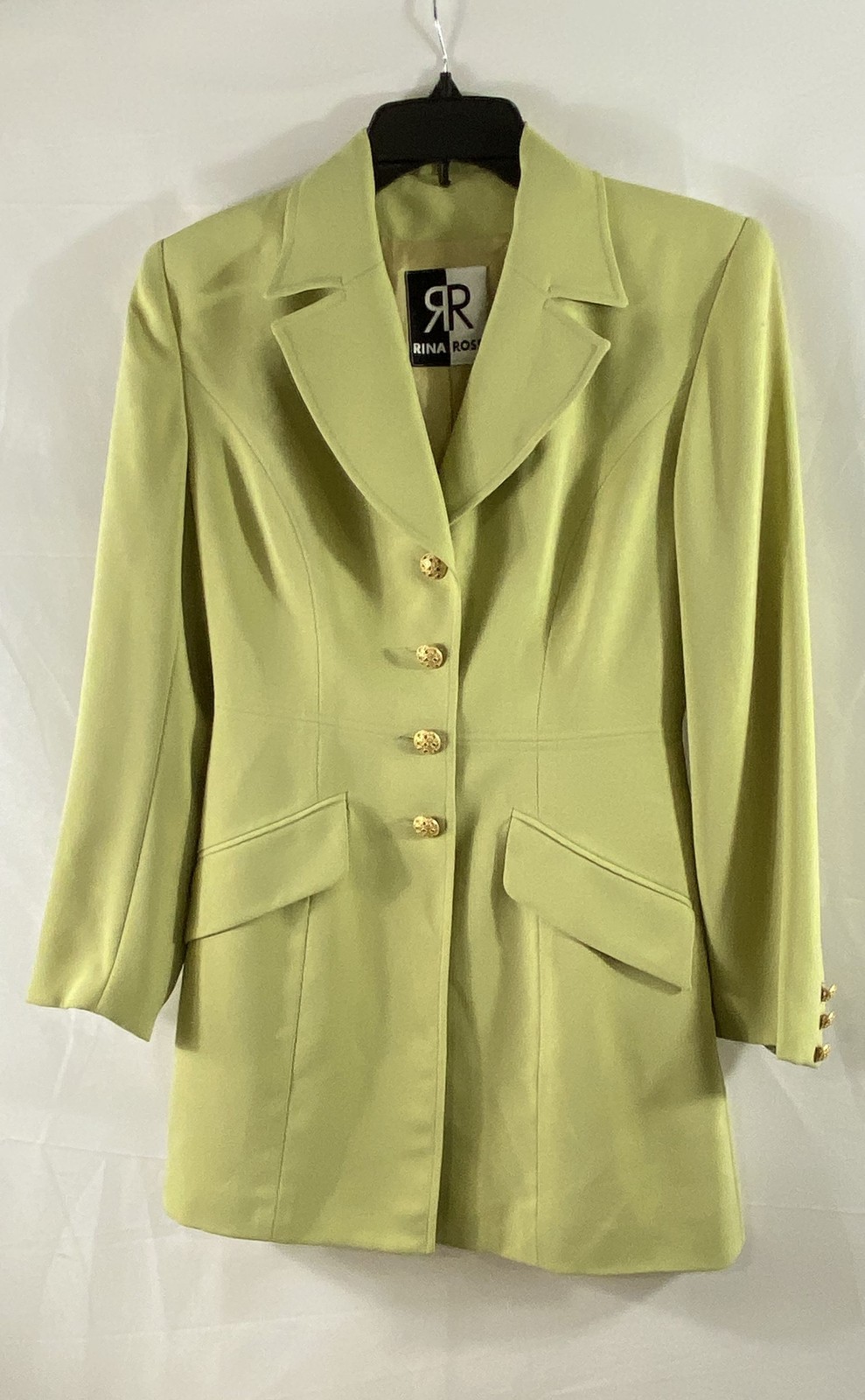 Rina Rossi Women’s Vintage Blazer Jacket Green Gold Filigree Buttons Sz 2