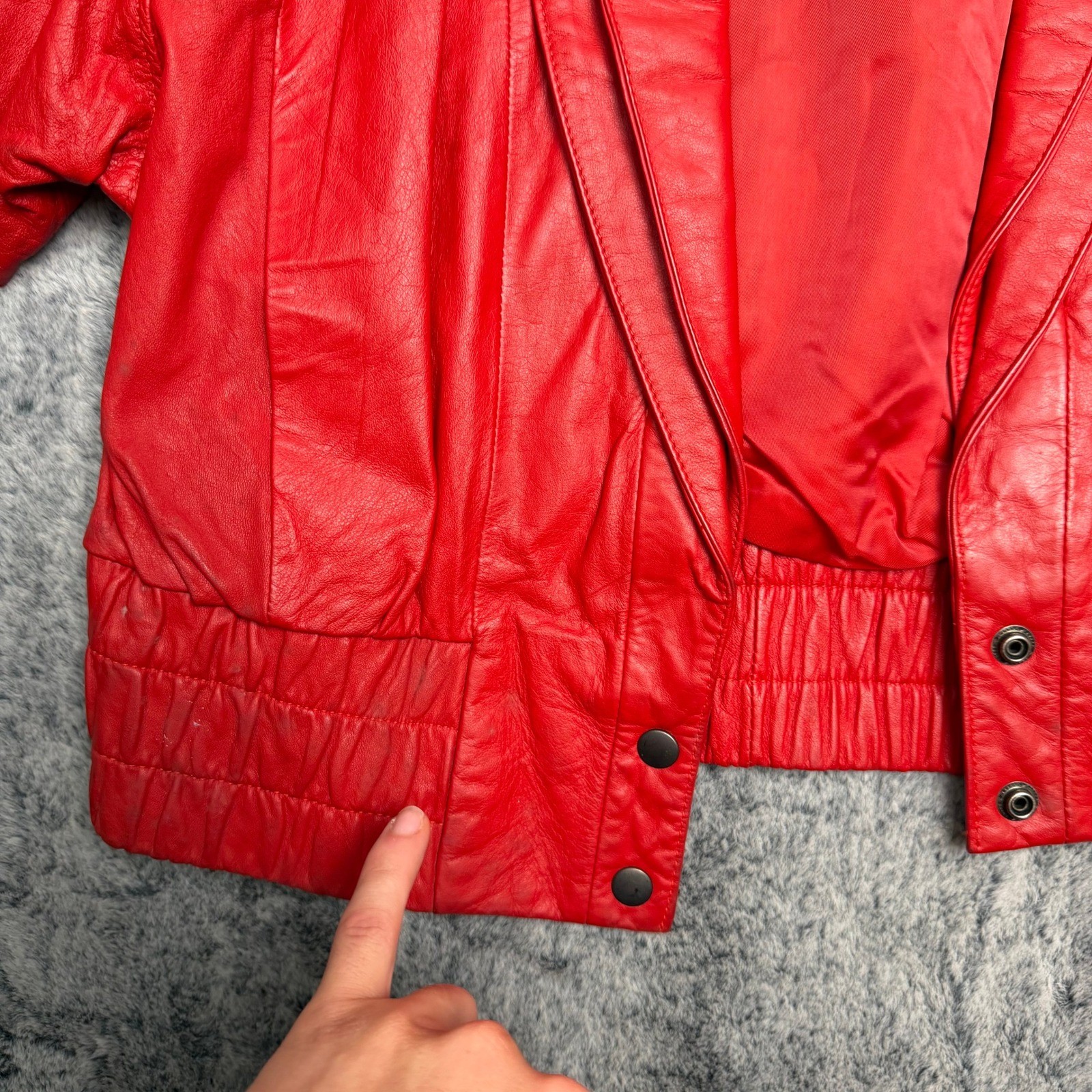 Out of Bounds Red Leather Bomber Jacket Collared Elastic Waist Size S