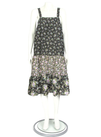 Vintage 1980s Cottagecore Calico Floral Prairie Nap Dress Purple Black Tank sz L