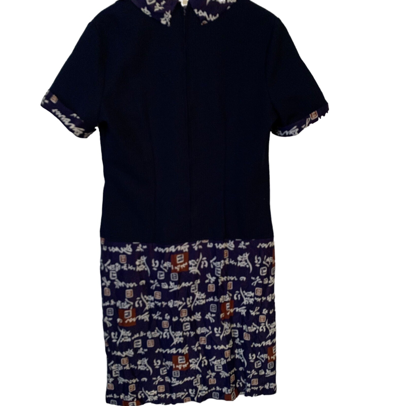 Vintage 1940s Cay Artley Navy Blue Asian Dress zip up Size 20 V-neck Classy