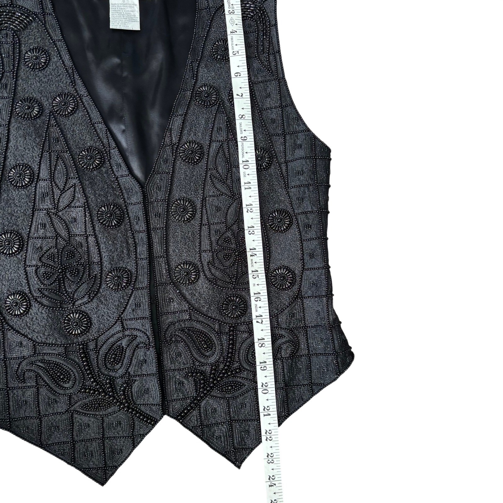 Vintage Liz Clairborne Beaded Silk Vest Sz S Black Whimsigoth Evening