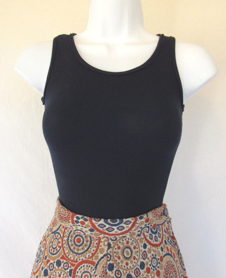 VITAGE 1960s MOD RT JRS. COTTON WOOL SKIRT CREAM BLUE COGNAC BRONXE TAN