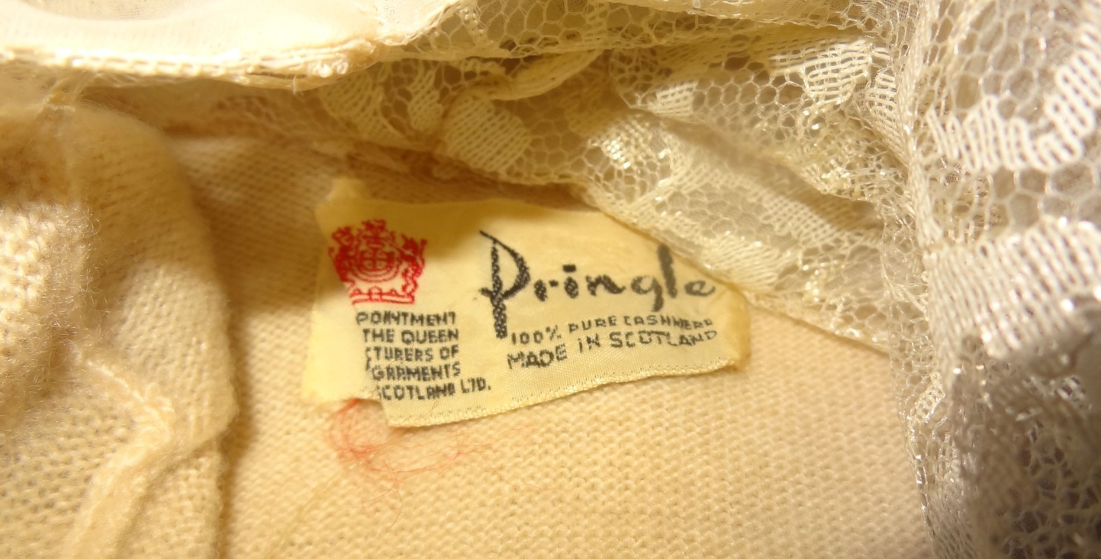 1950’s Pringle Scotland Cashmere Cardigan Mink Fur Collar Yellow Royal Warrant