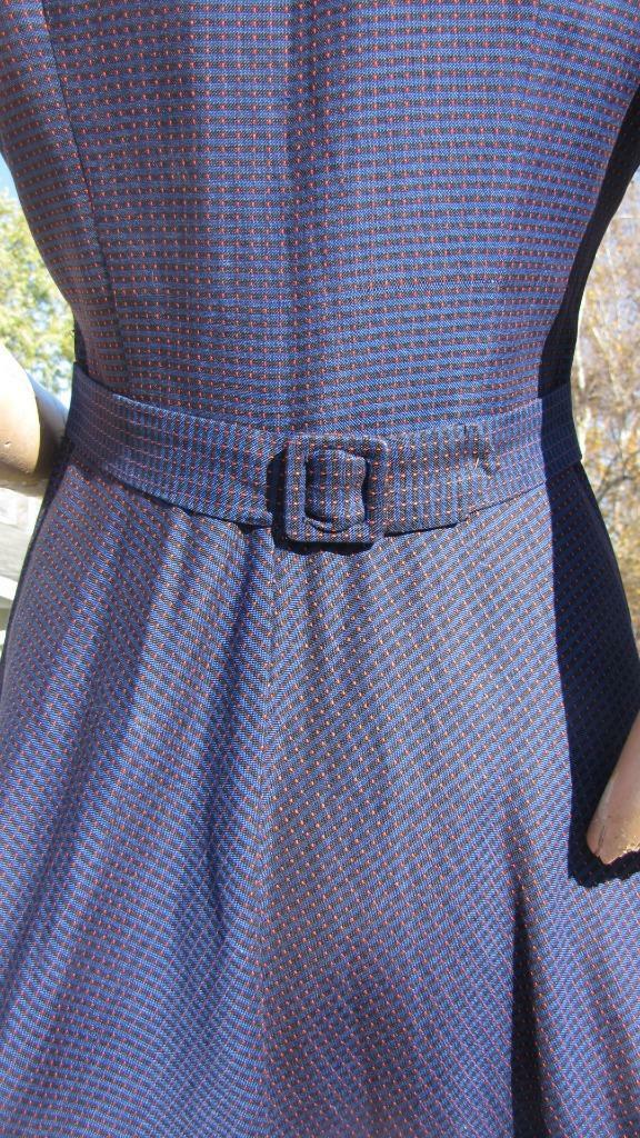 1940S NAVY & RED FITTED DRESS FLAIR SKIRT SHOULDER PADS PRINCESS SEAMS 26W