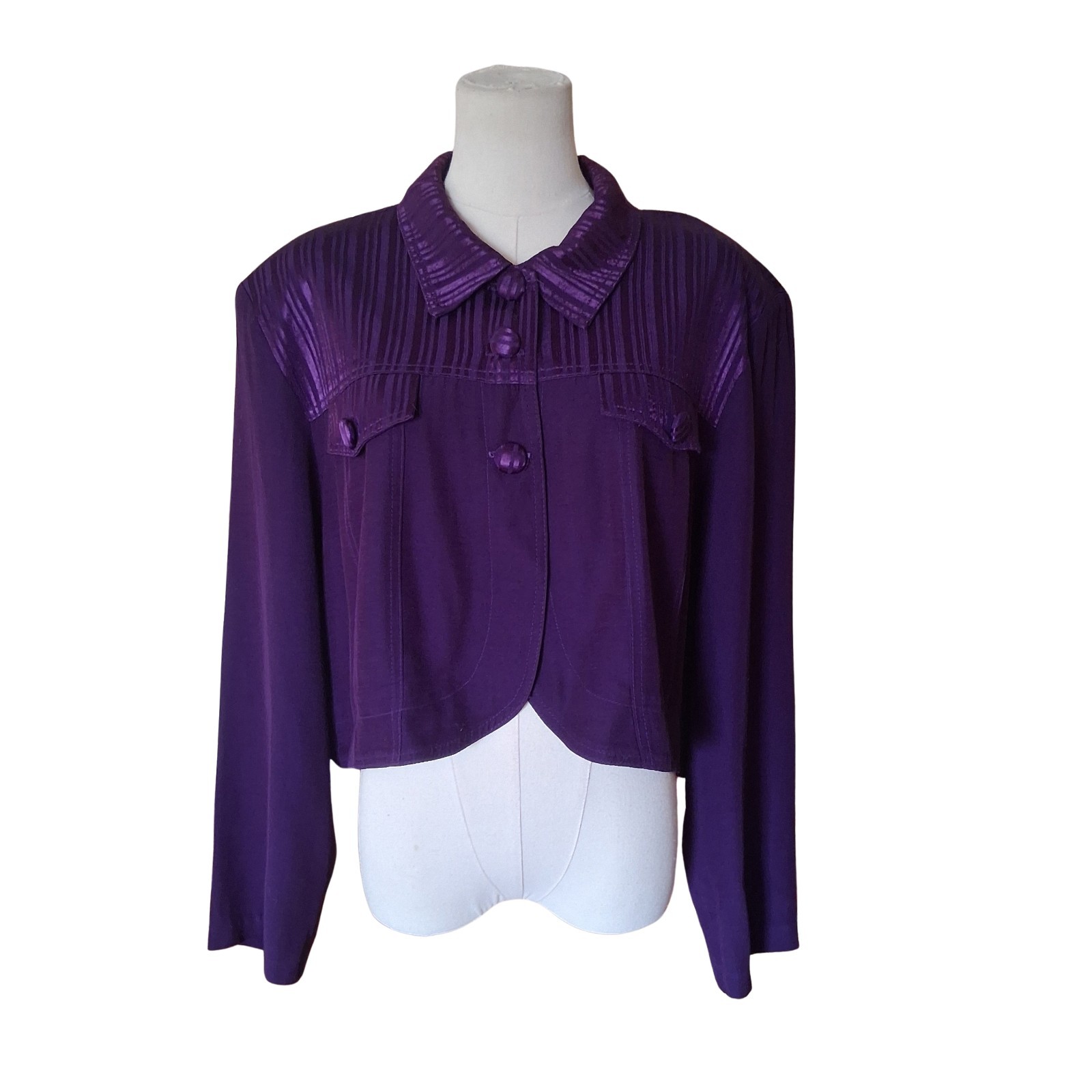 Vintage 1980s Purple Monochrome Oversized Striped Collared Cropped Bolero Blazer