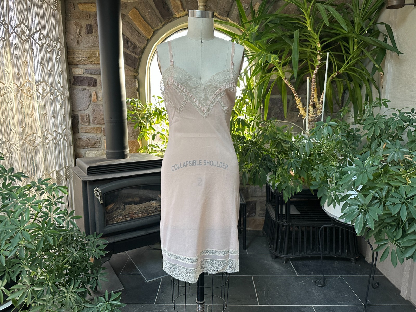Vintage 1960s Peach Nylon Ivory Lace Slip Dress Crepelon Vassarette