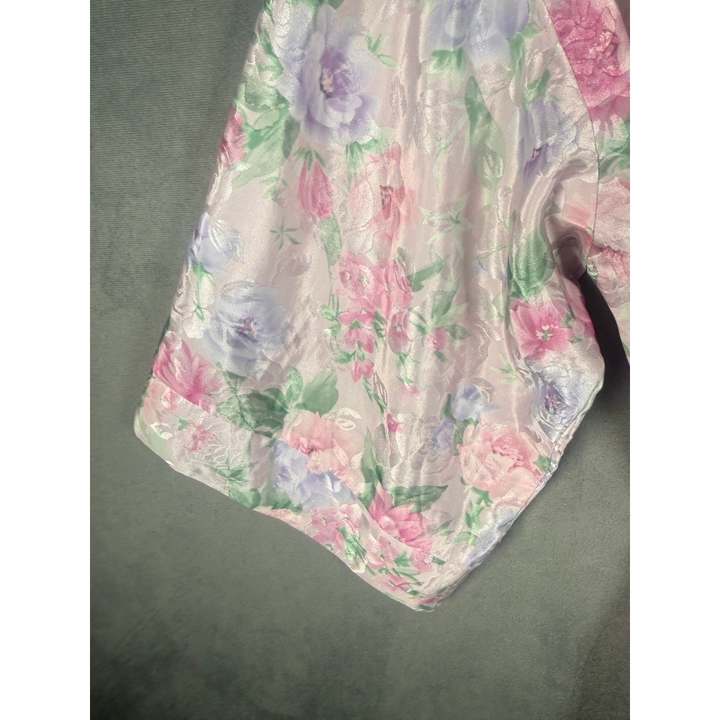 Lanz of Salzburg Robe Women’s Sz S Pink Floral Jacquard Satin Vintage USA