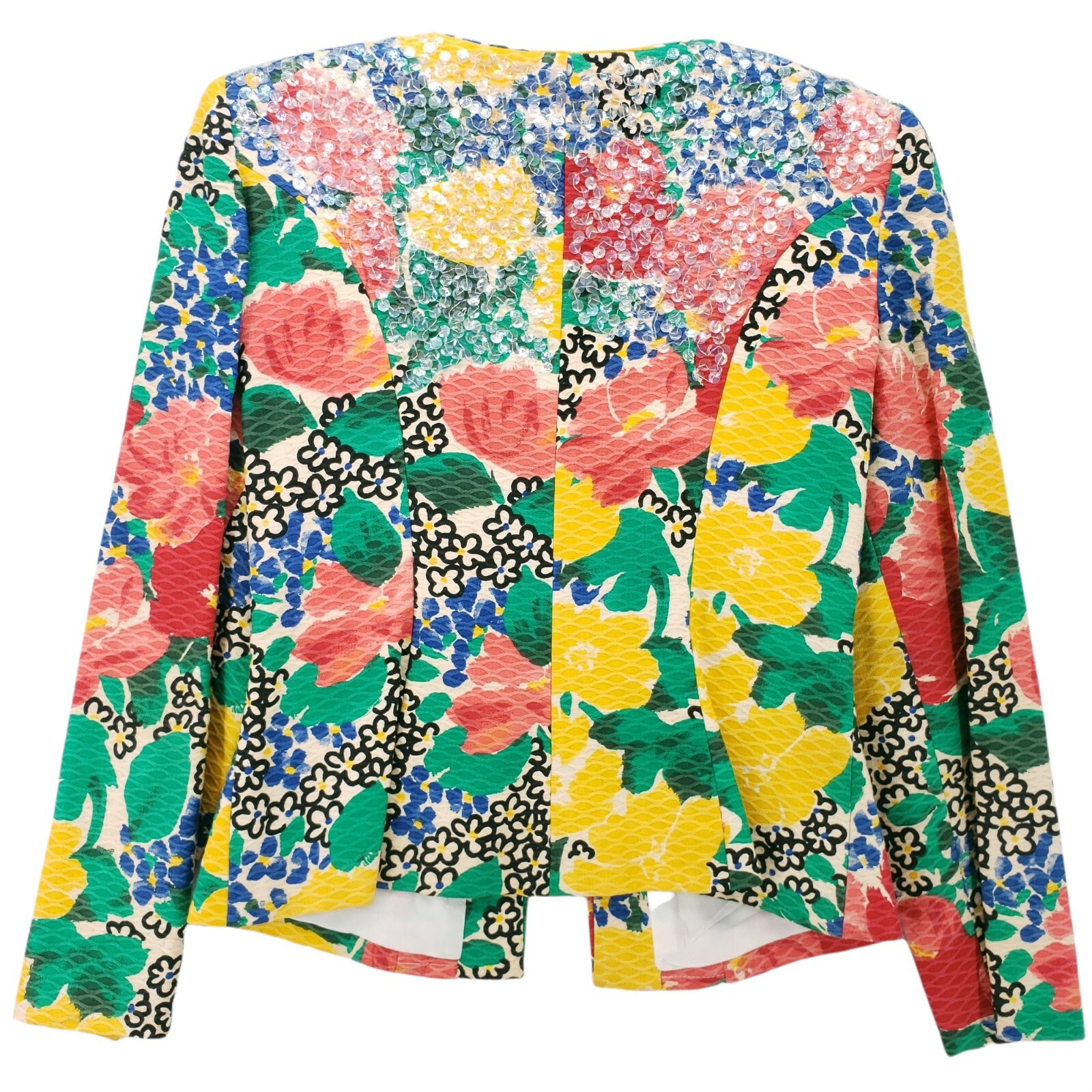 VINTAGE Chuck Jones Sequin Colorful Floral Blazer Jacket Size 8