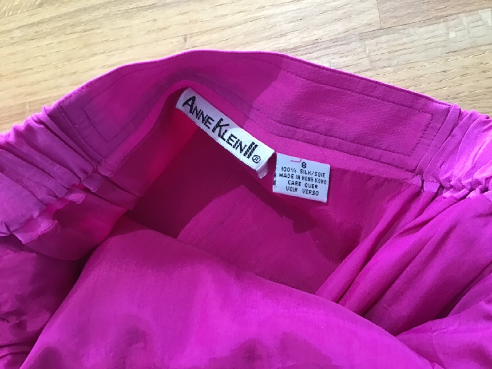 Vtg ANNE KLEIN II Silk Blouse Size 6 Skirt Size – 8 Hot Pink Orange Color Block