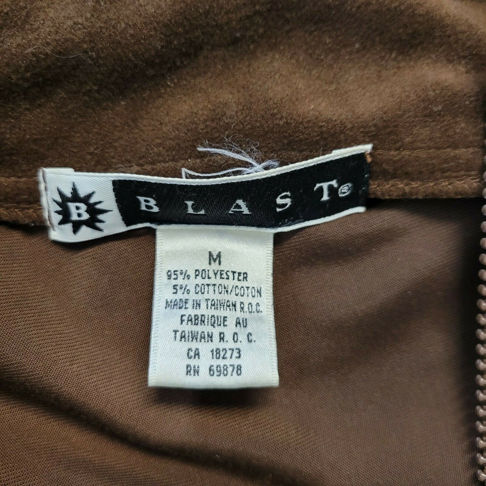 VTG Blast Womens Full Zip Jacket Size Medium Brown Velour Patched Work Pockets
