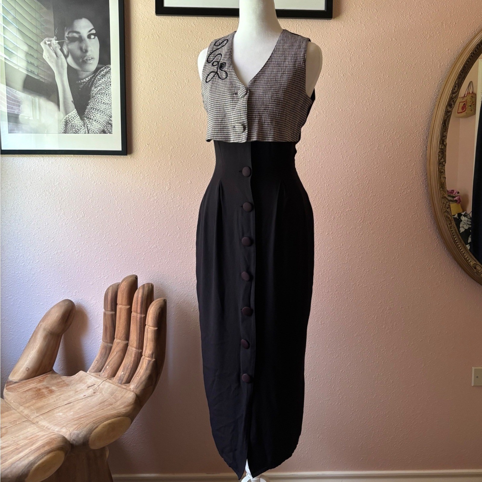 Vintage 80s / 90s Gingham Miss Honey Teachercore Maxi Dress