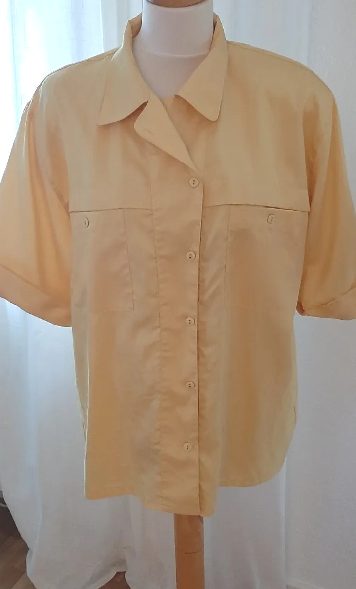 Vintage Blouse 80s, Yellow, Shoulder Pads, Viscose