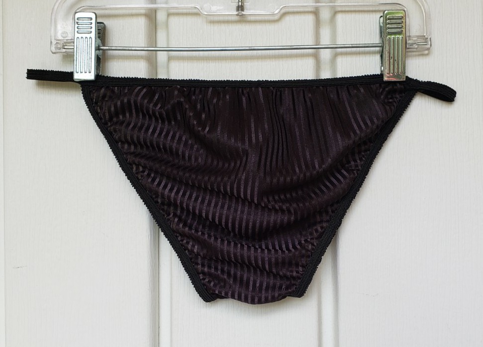 Vintage Stroke Of Midnight Satin Stripes Lingerie String Bikini Set Size Small