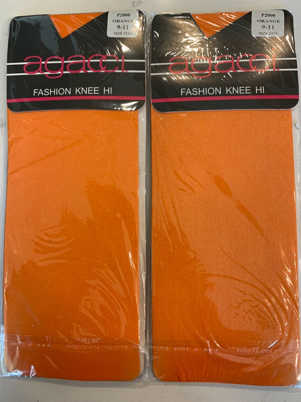 2 LOT agacci FASHION KNEE Hi’s NEW Specialty HOSE ORANGE PARTY ONE SIZE 9-11
