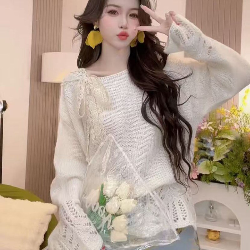 Japanese Sweet Girls Womens Bow Sweaters Jumpers Lolita Cute Princess Shirts
