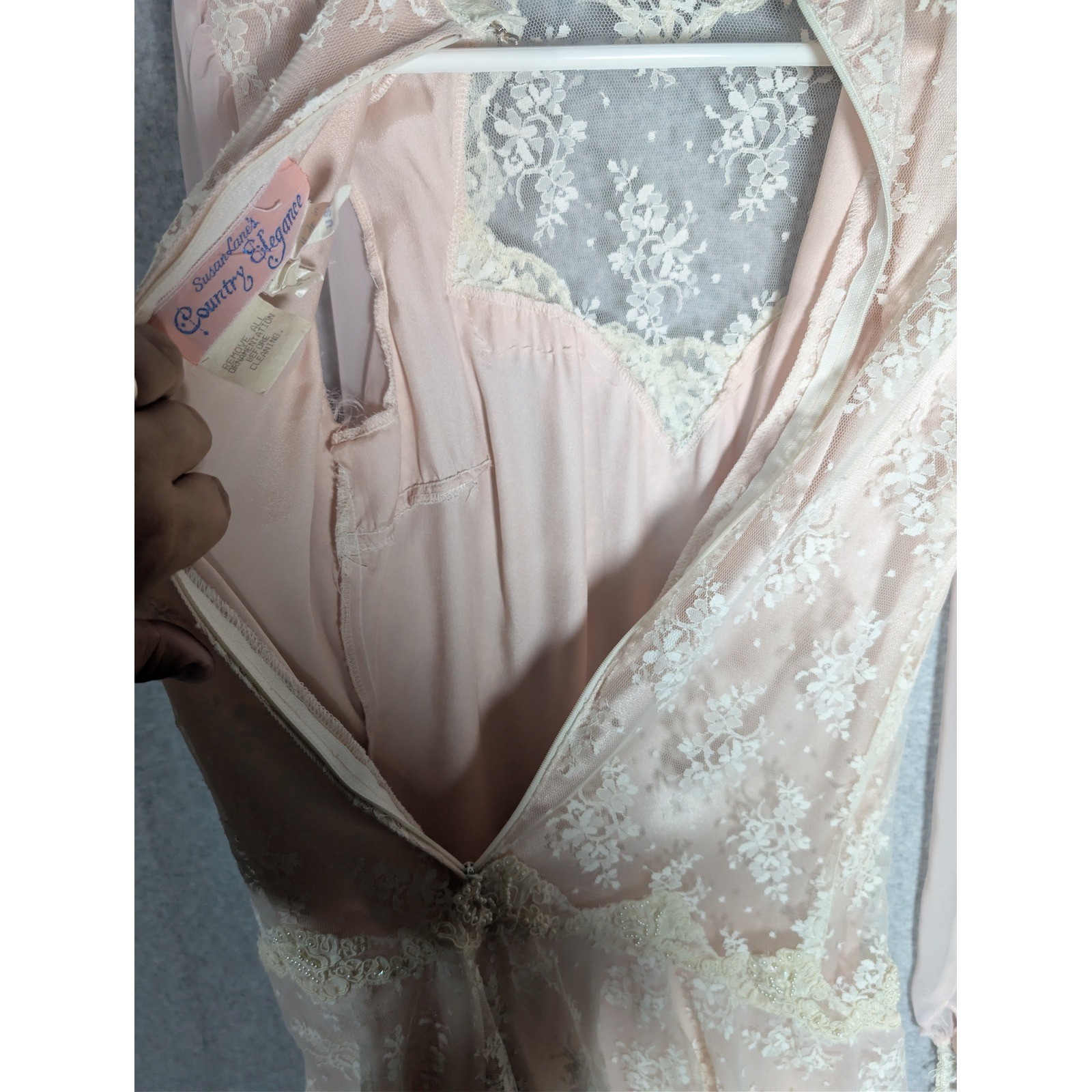 Susan Lane Country Elegance Dress Womens 12 Pink Vintage Lace Tiered Maxi