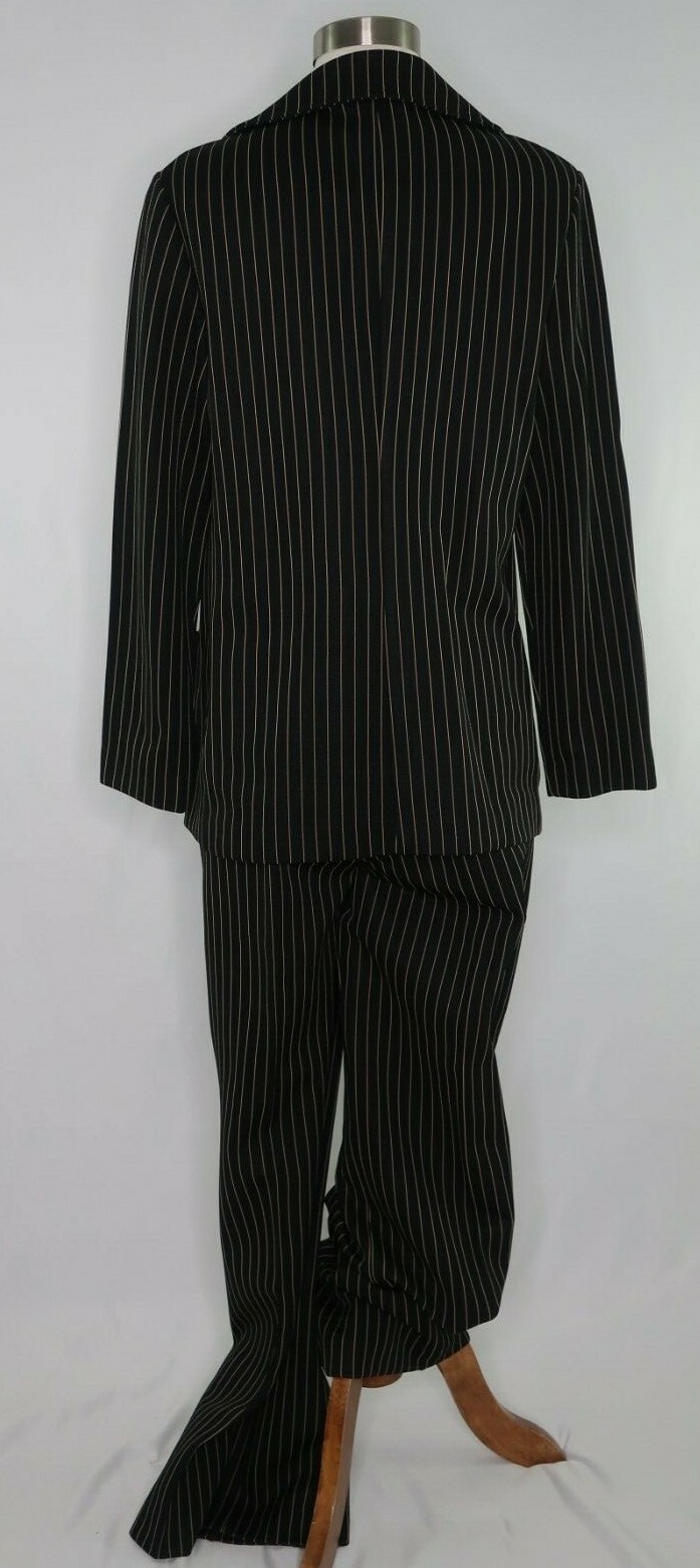 VTG 70s Fairfield Zio ILGWU Black Tan Pinstripe Poly Pant Suit Sz 12