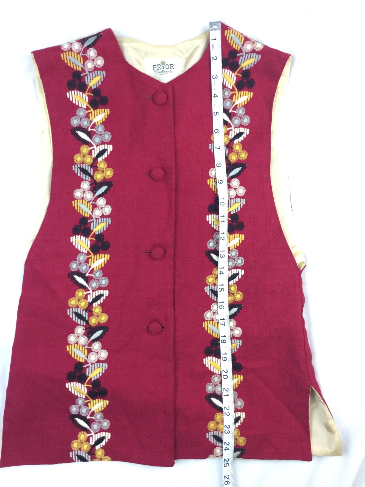 Womens Long vintage Embroidered Vest Prior Westerns Denver SZ Small