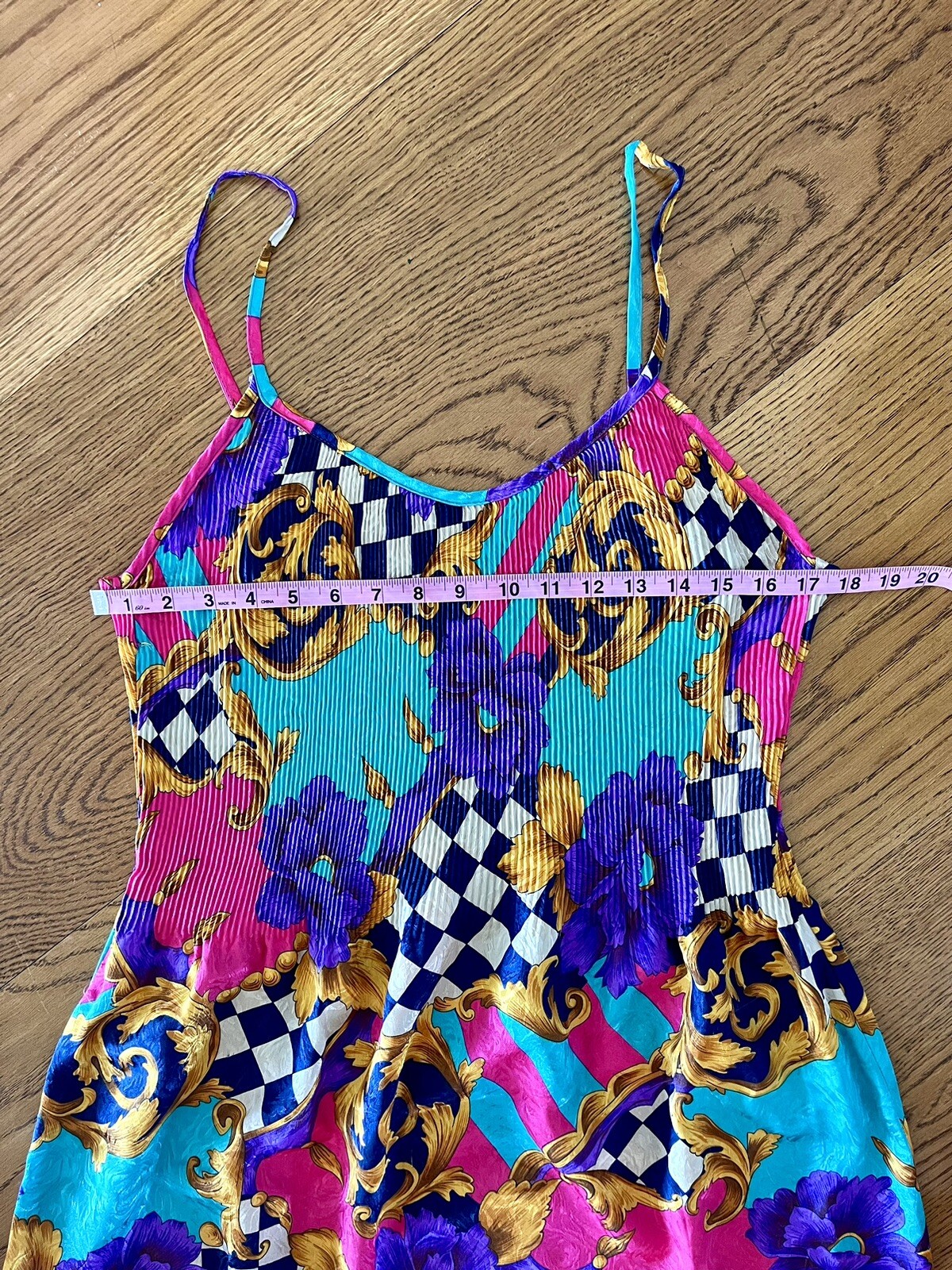Vintage Georgette Trabolsi Colorful Artsy Print Lingerie Night Gown Slip Dress M