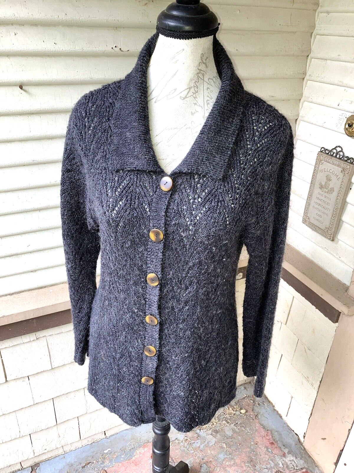VINTAGE 1990s CROCHET OPENWORK ROMANTIC CARDIGAN SWEATER SARAH ARIZONA M