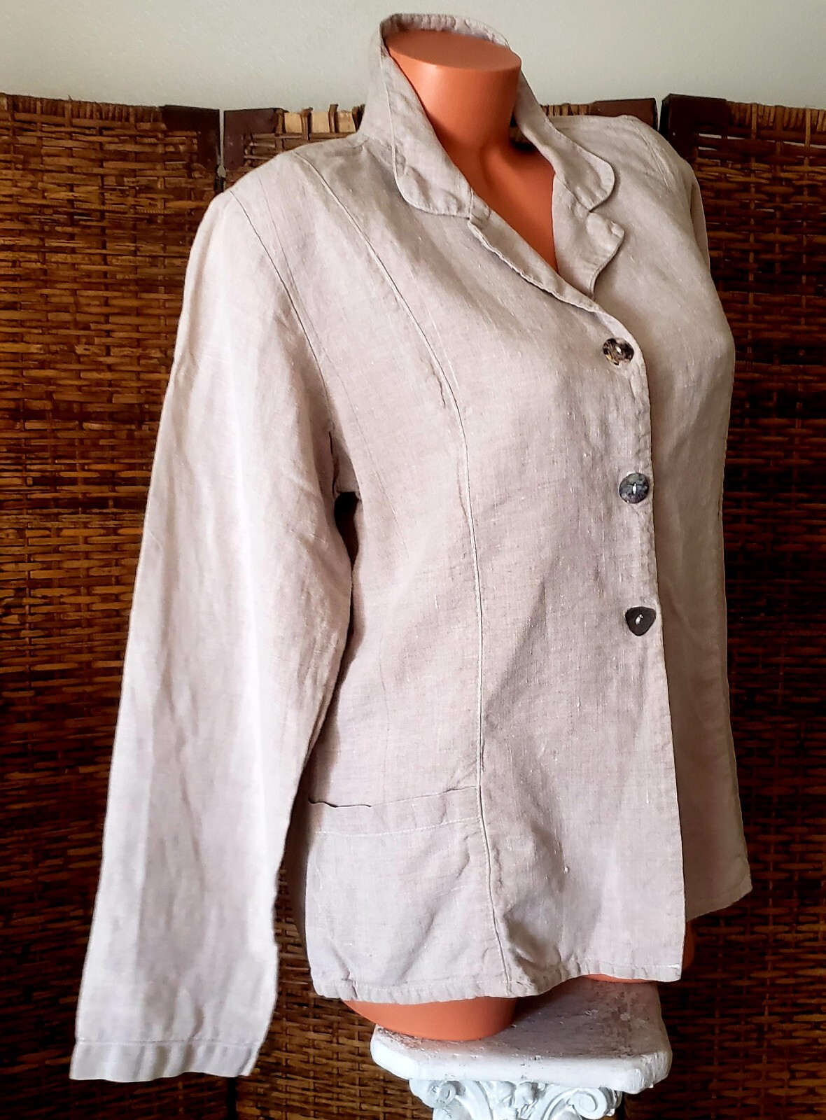 Via Vai Linen Shell Button Up Secretary Office Blouse Top Shirt Blazer Sz L
