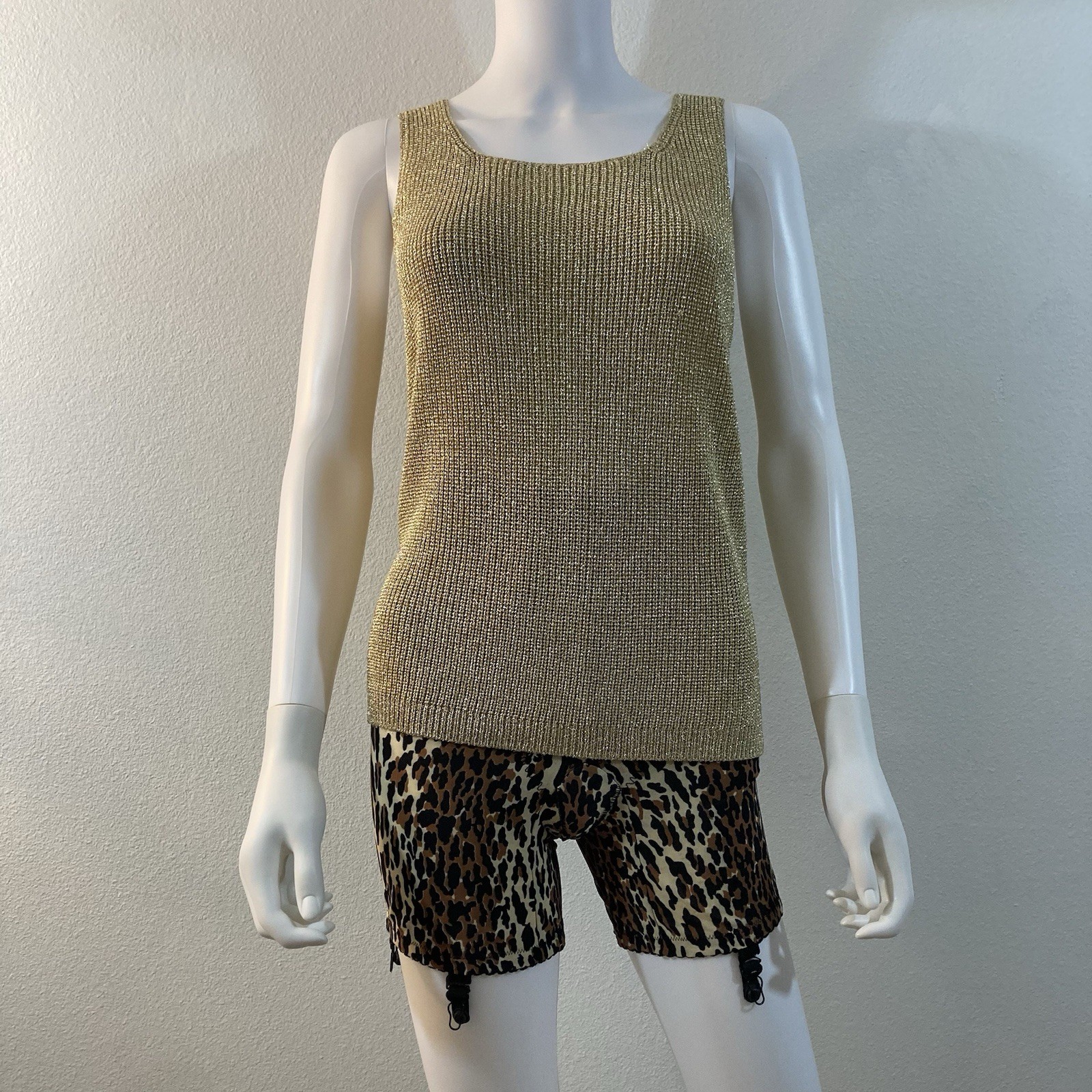 Vintage Gold Metallic Knit Sleeveless Top Size L Suzelle 1990’s