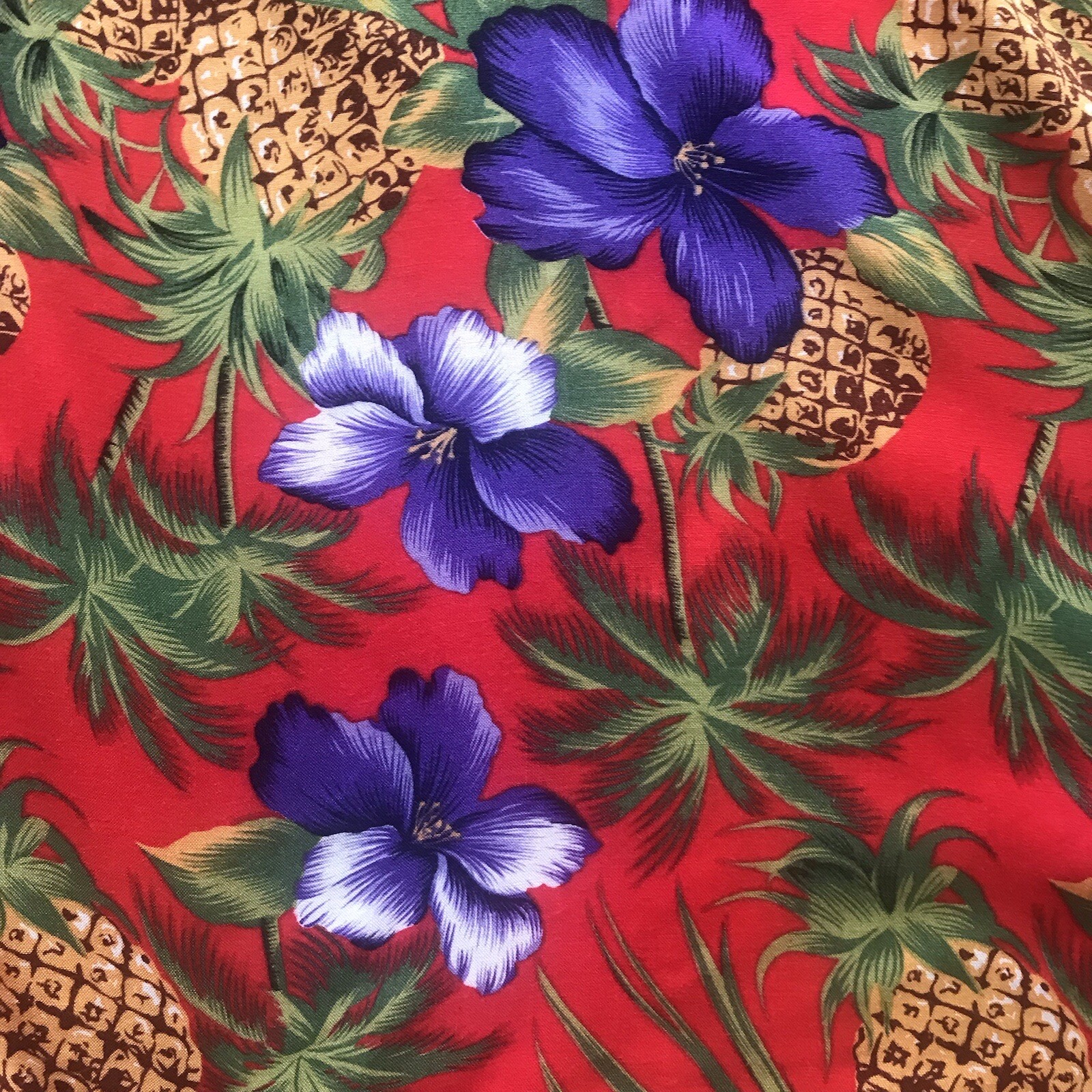 Vintage Dressing Clio Hawaiian Luau Maxi Dress Red Purple Hibiscus Pineapple S