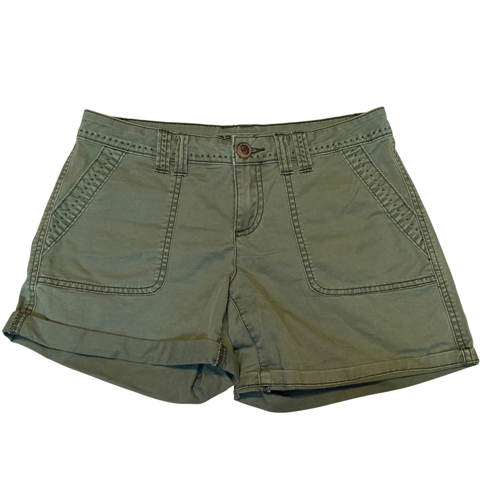 Y2K Cotton Twill Shorts Olive Green Low Rise Shortie 2000s Granola Girl Size 5/6