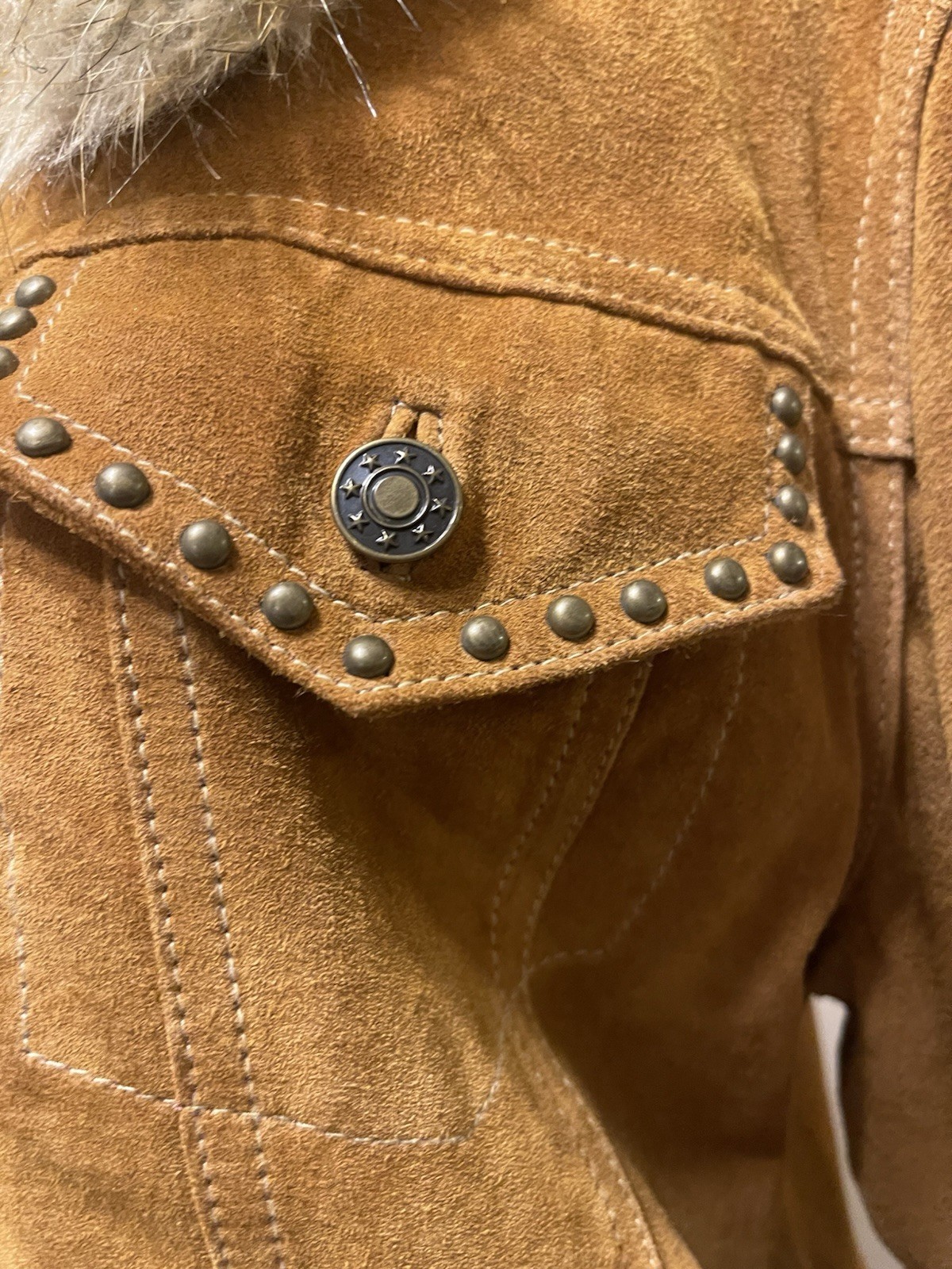 Vtg GIACCA Y2K Genuine Leather Penny Lane Fur Trimmed Studded Full Zip Jacket L