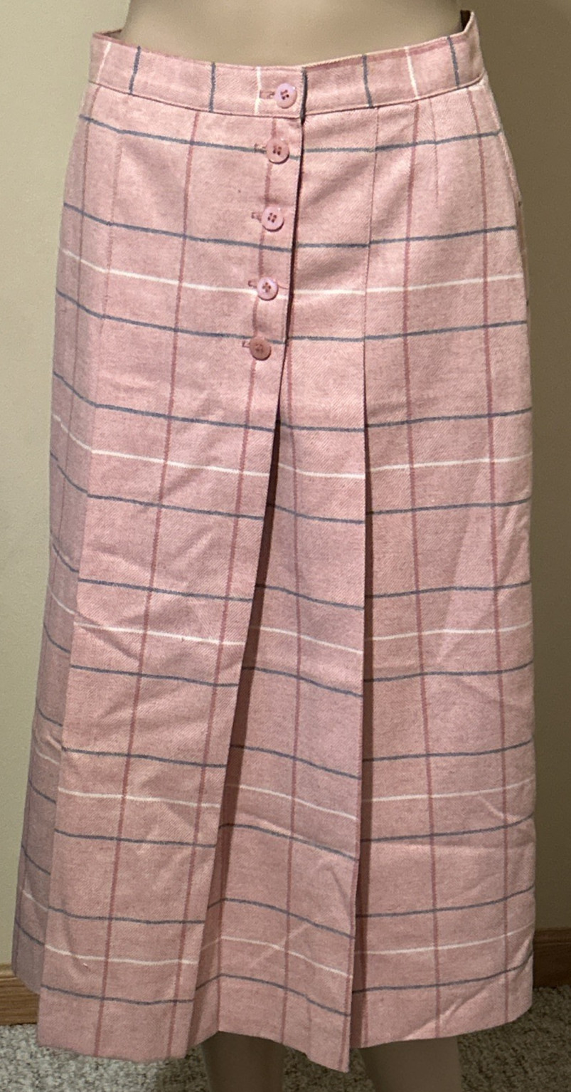 VINTAGE The Wyndham Collection Pink Plaid Wool Midi Skirt – Size 10 – NWT ~JJC4