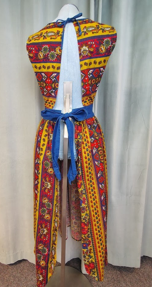 VTG Floral Paisley Bohemian Bib Apron Maxi Dress Design House Japan 60s/70s