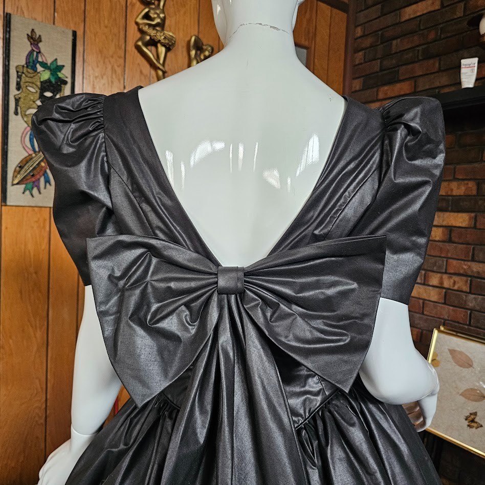 Vtg 80s Goth Princess Wedding Gunmetal Pageant Prom Party Circle Evening Dress M