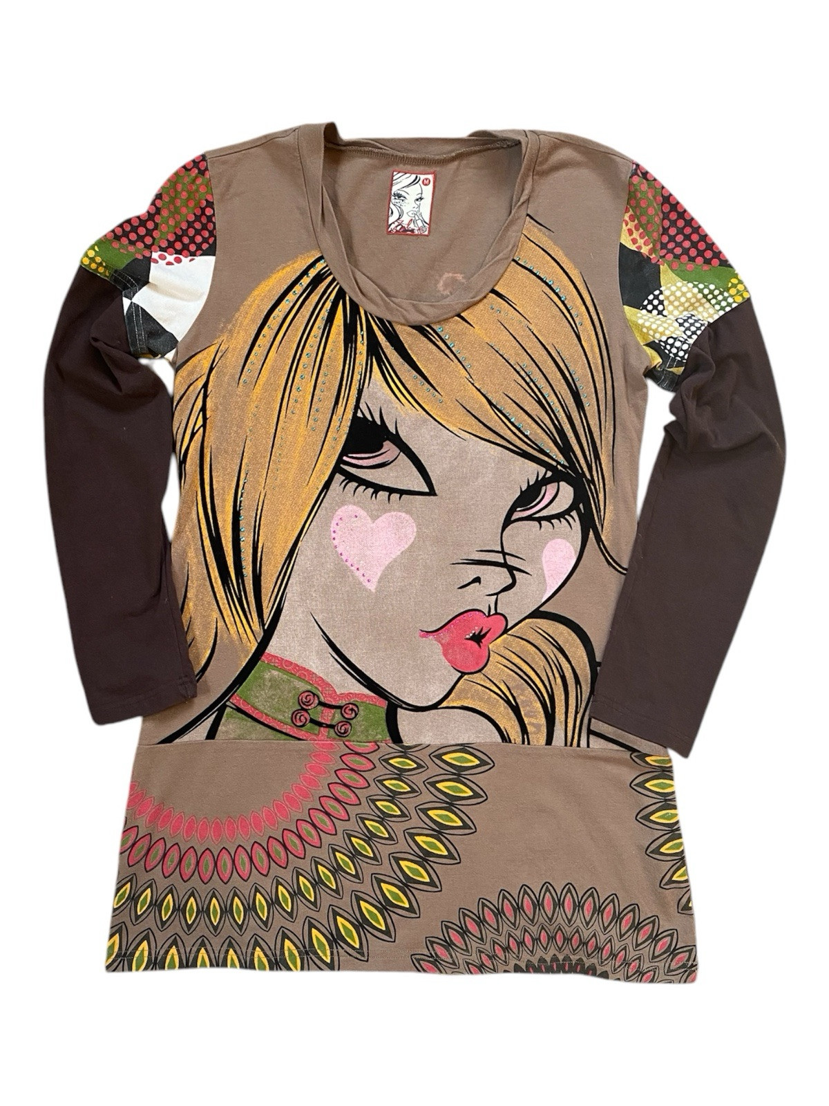 Vintage Y2K Rhinestone Pop Art Custo Barcelona Style Mini Dress Size Medium