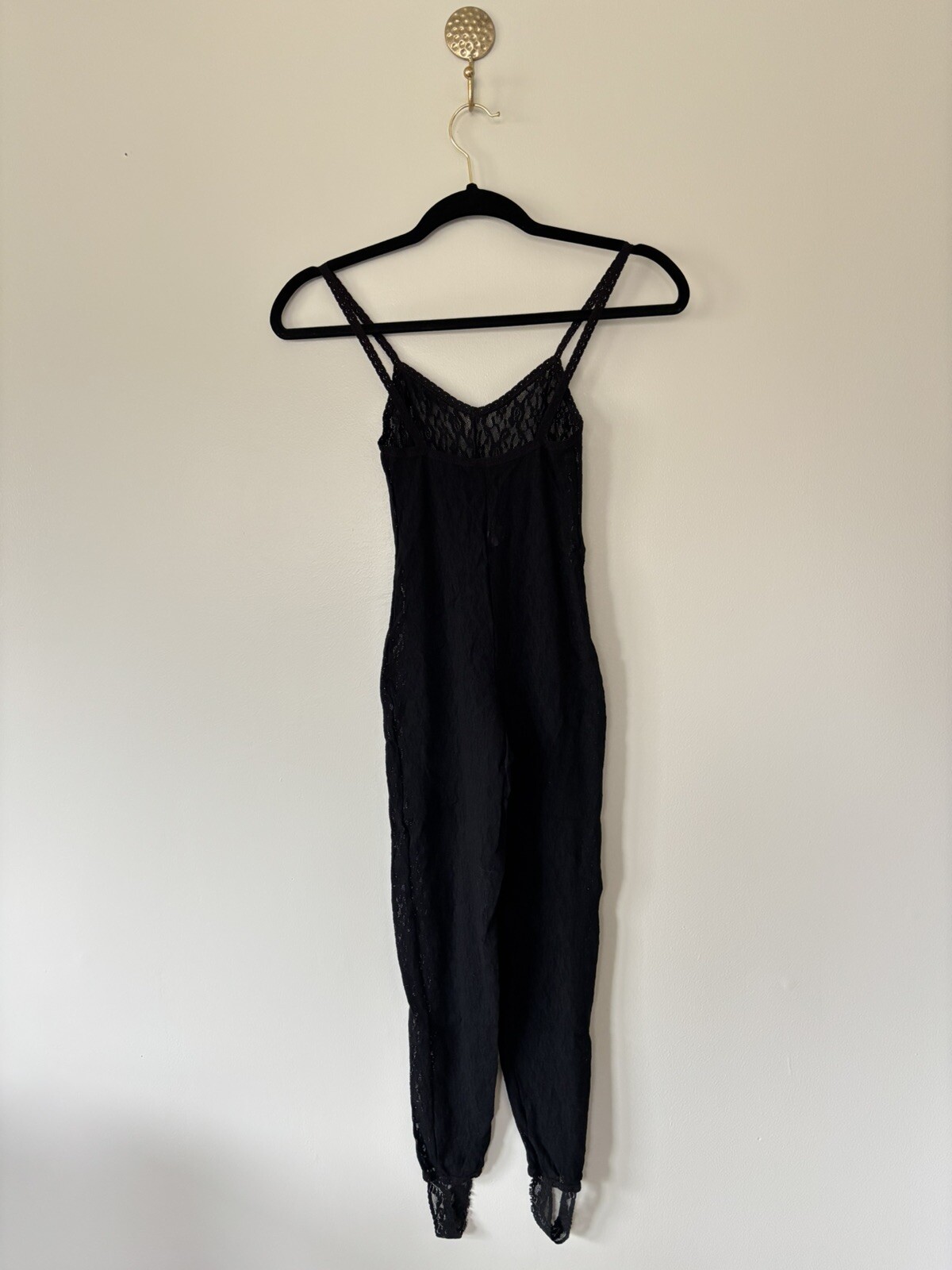 Vintage Lady Desiree Black Lace Footed Jumpsuit Lingerie Whimsigoth Grunge OS