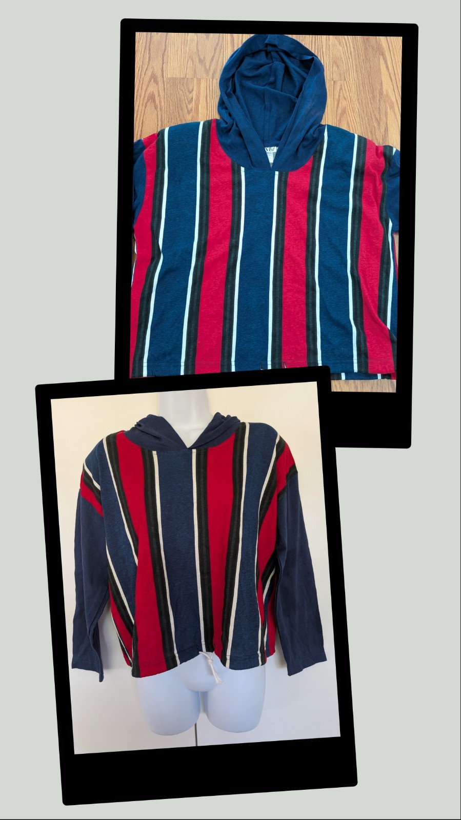 Vintage 90s Vivi Women’s hooded vertical striped top crop hip hop USA drawstring