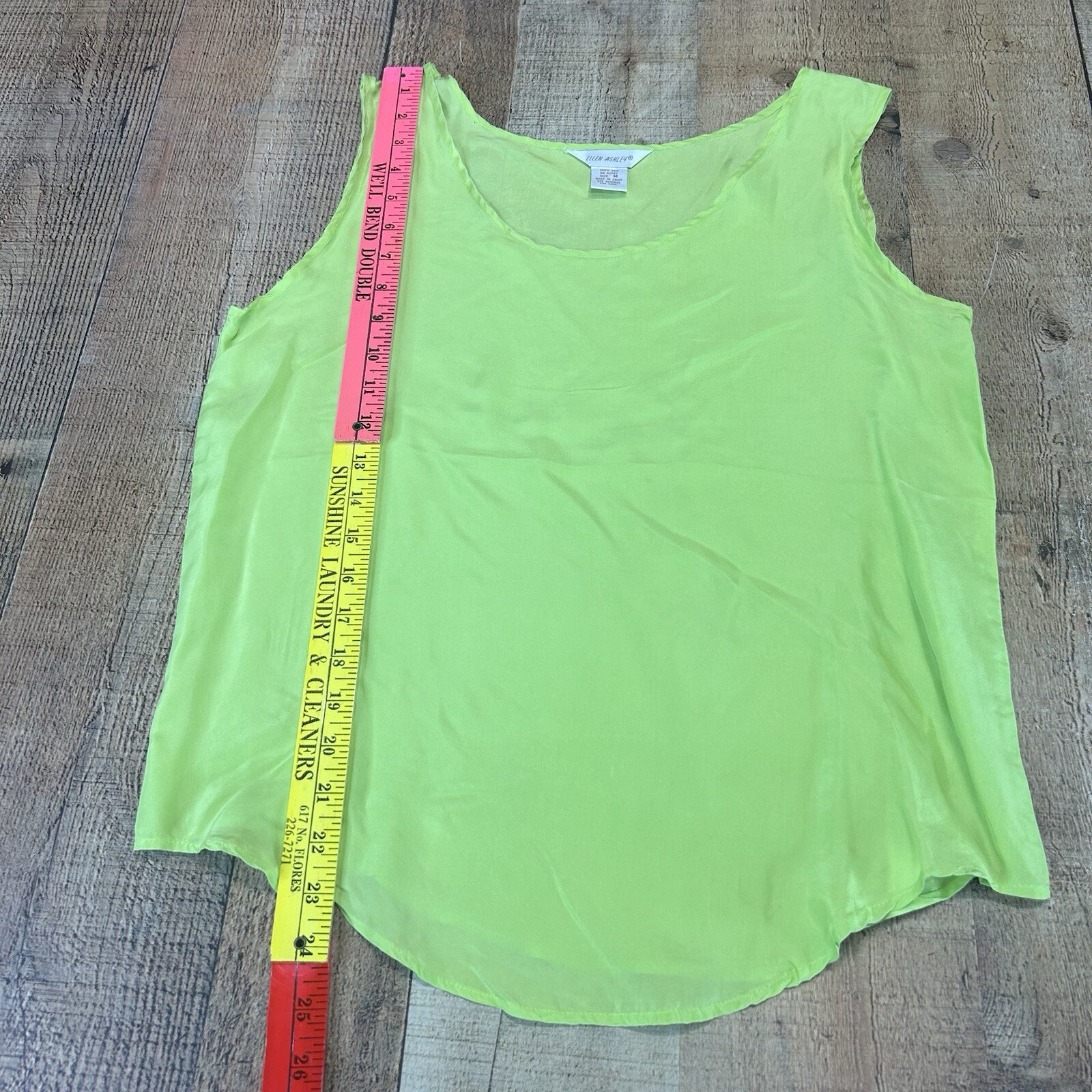 VTG Ellen Ashley 100% Silk Highlighter Yellow Scoop Neck Sleeveless Tank Size M