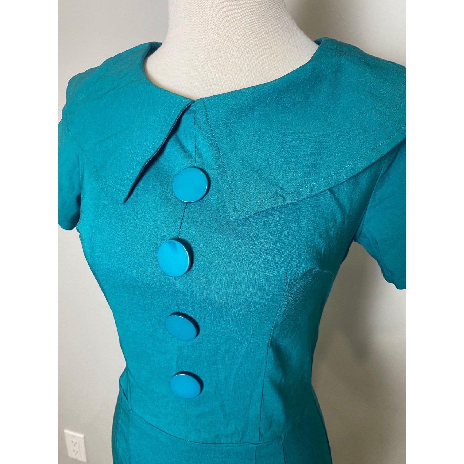 Bettie Page Las Vegas Vintage 60s Style Teal Wiggle Pencil Dress Turquoise S