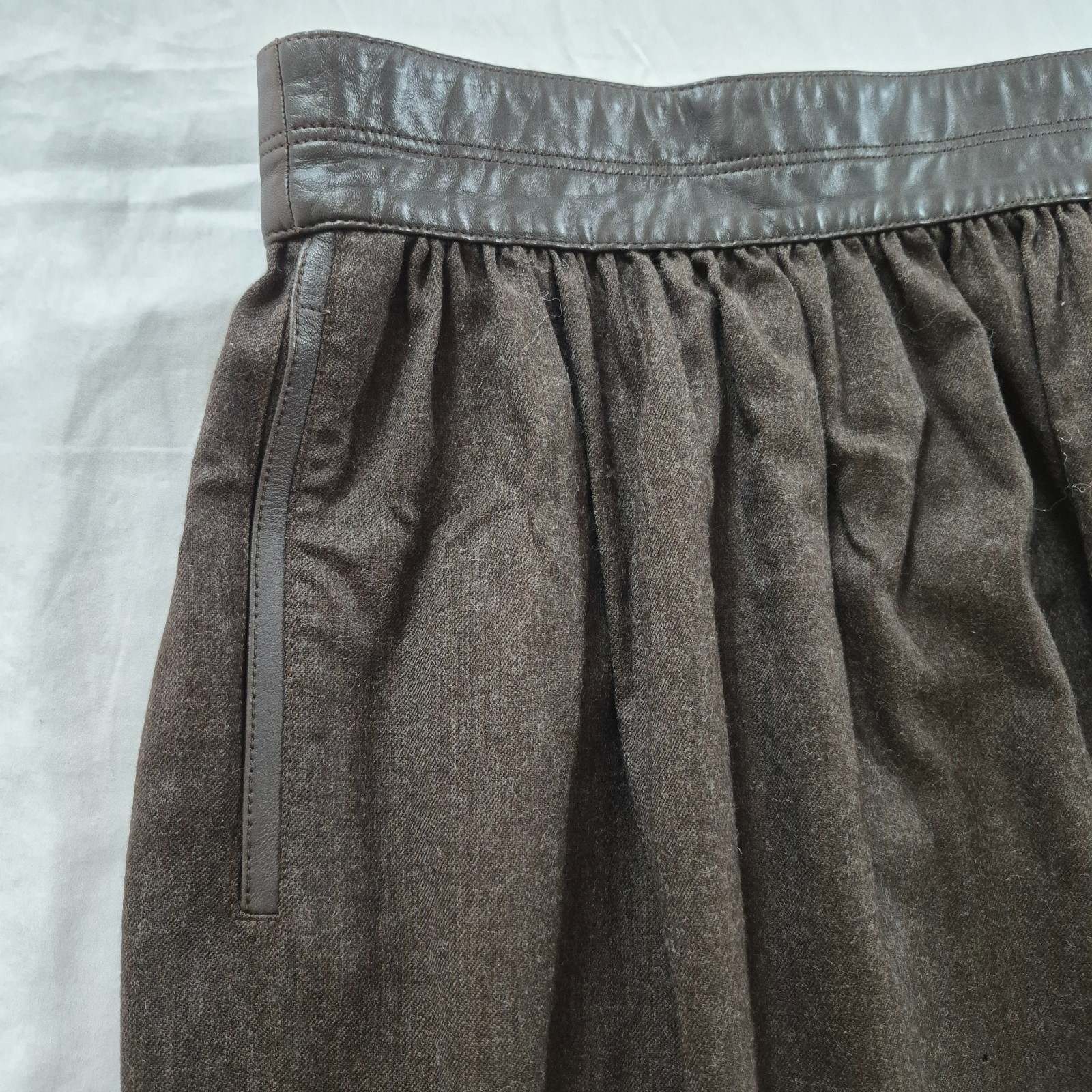 Vintage ESCADA Skirt Made in West Germany Wool Cashmere Leather Brown Midi S