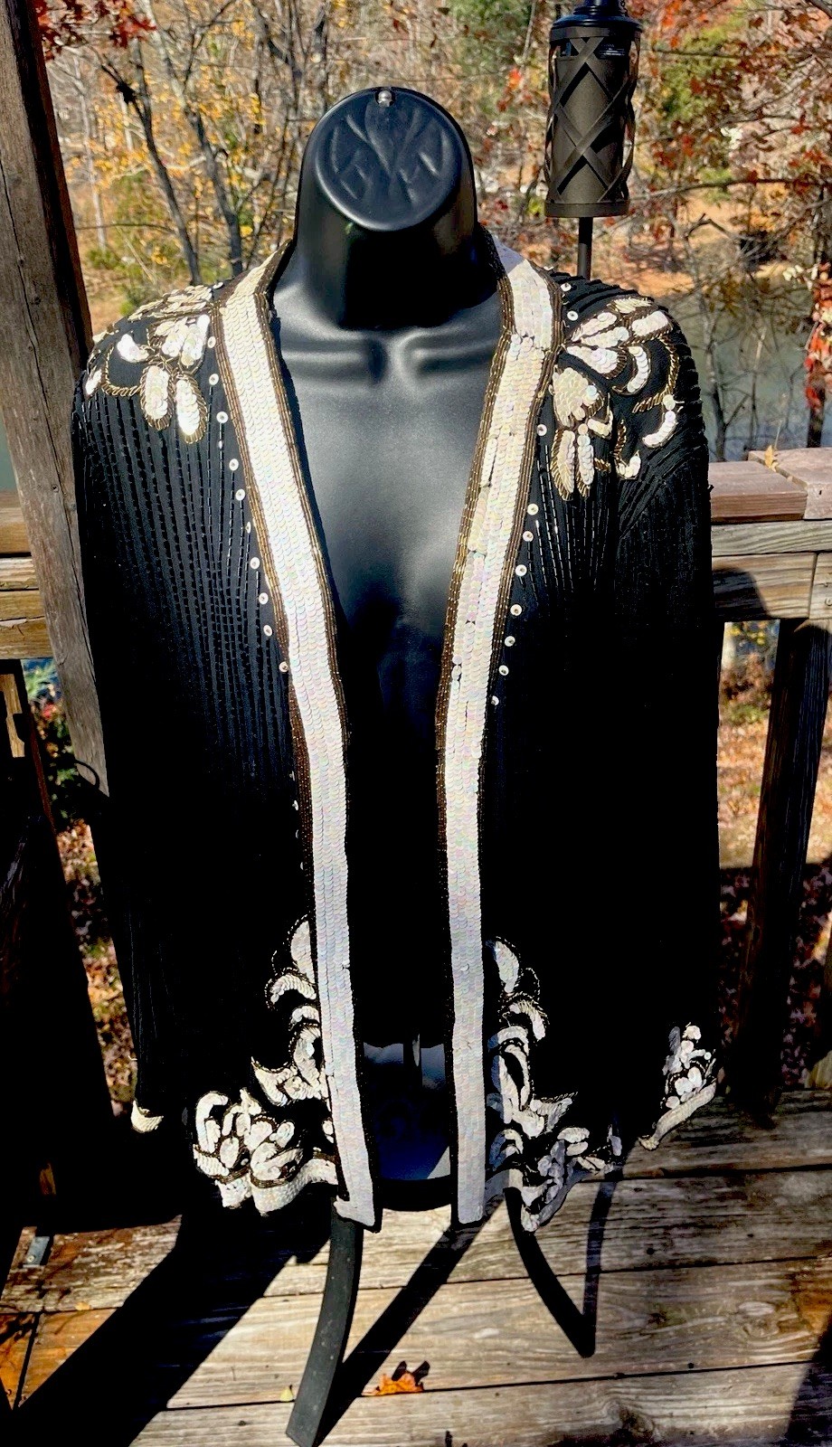 Vintage SCALA SILK, Black, White and Gold Sequined Beaded Jacket 3XL