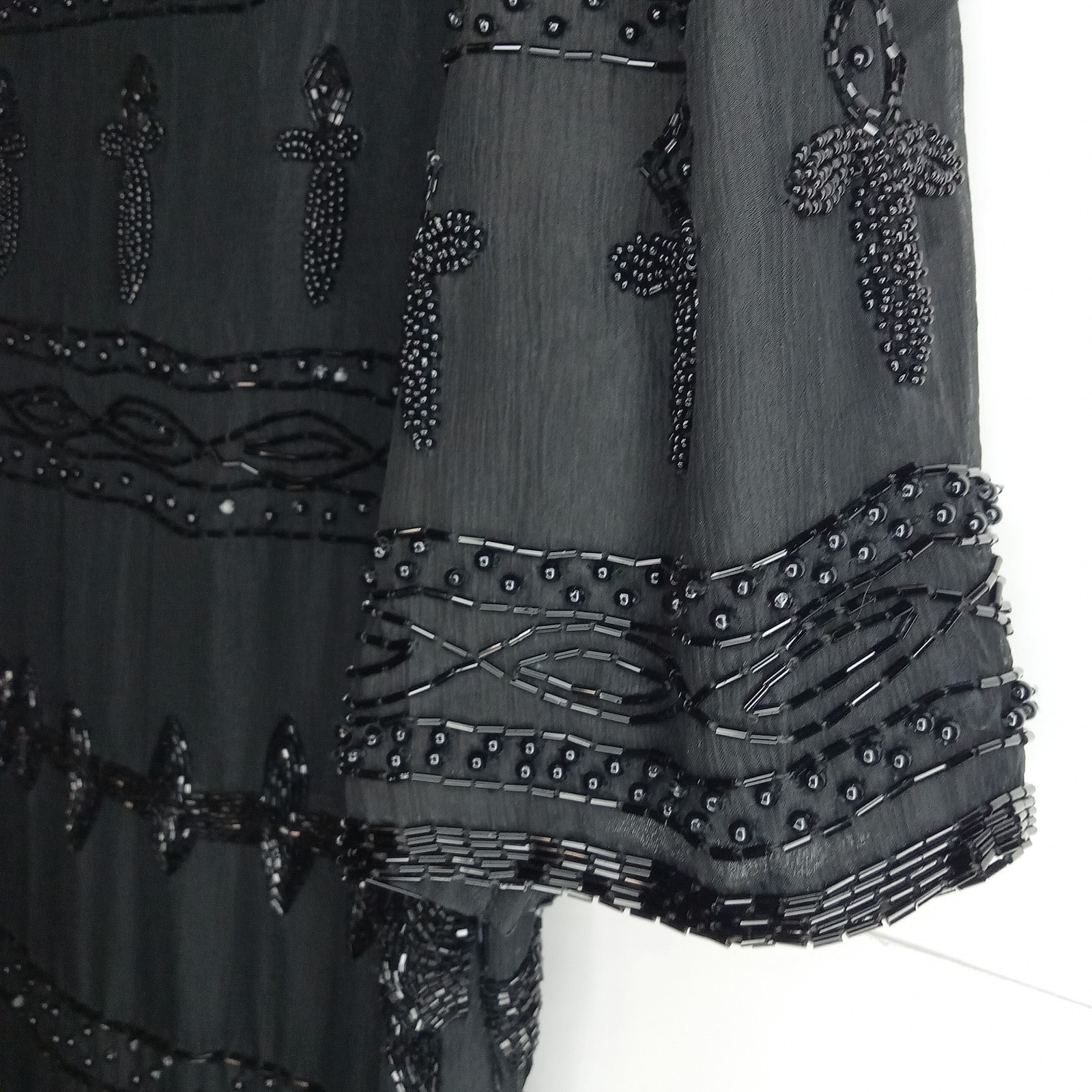 VTG Nite Waves Black Beaded Silk Dress Womens Sz M/L Cocktail Flapper Gatsby 80s