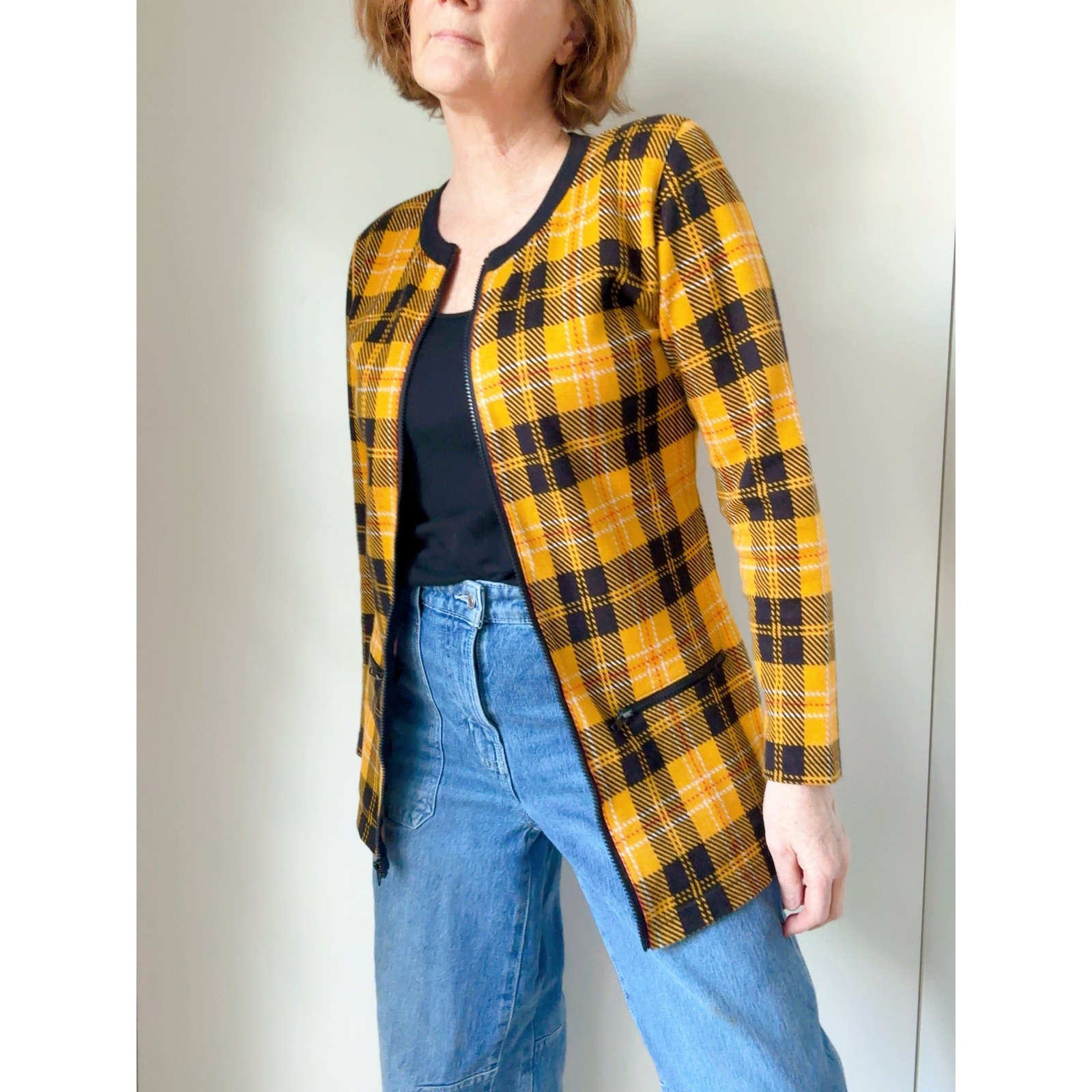 Vintage Yellow Plaid Cardigan Jacket Womens Size S 90s Preppy Clueless Inspired