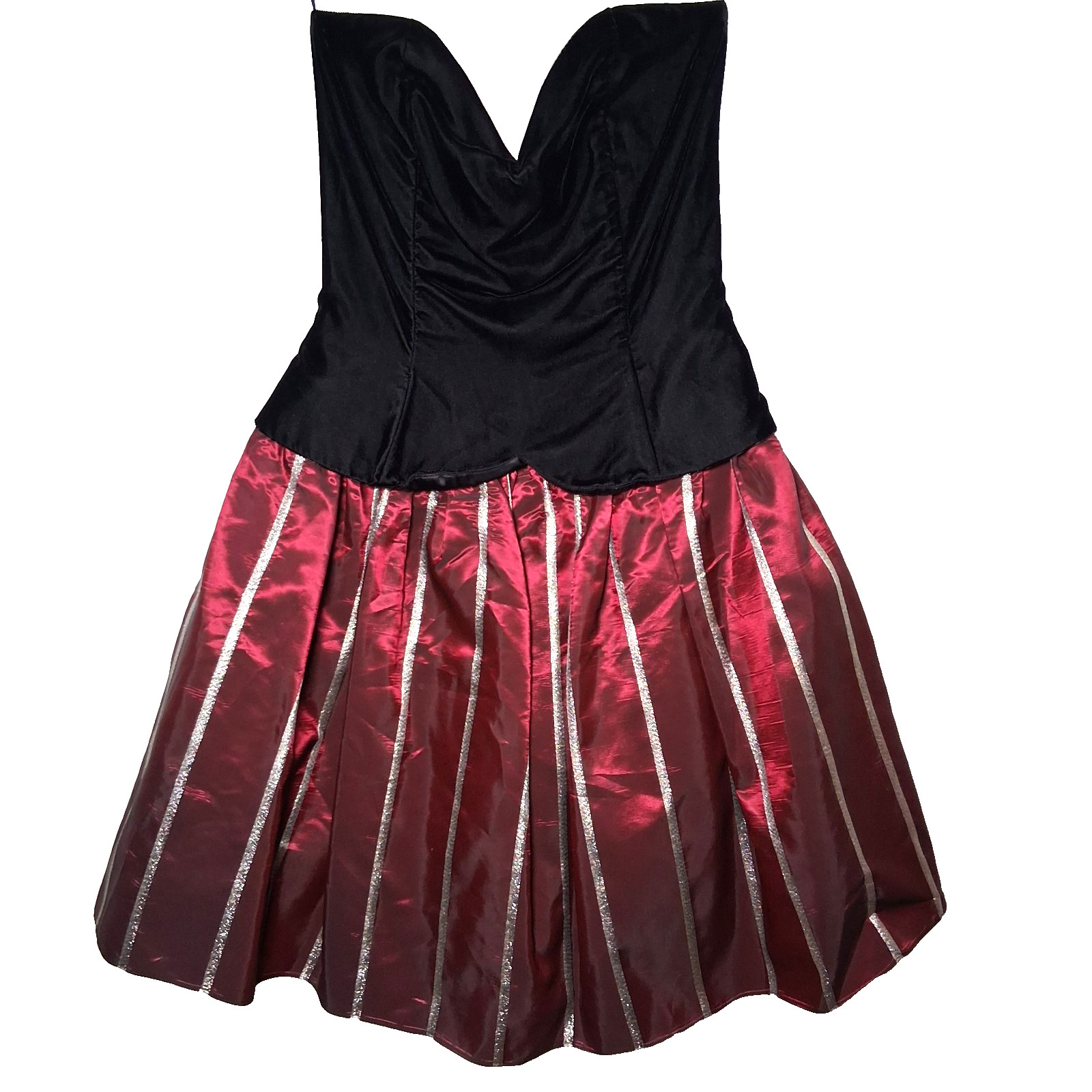 Vintage Jessica McClintock Gunne Sax Dress 13/14 Black Velvet Burgundy Gold Bow