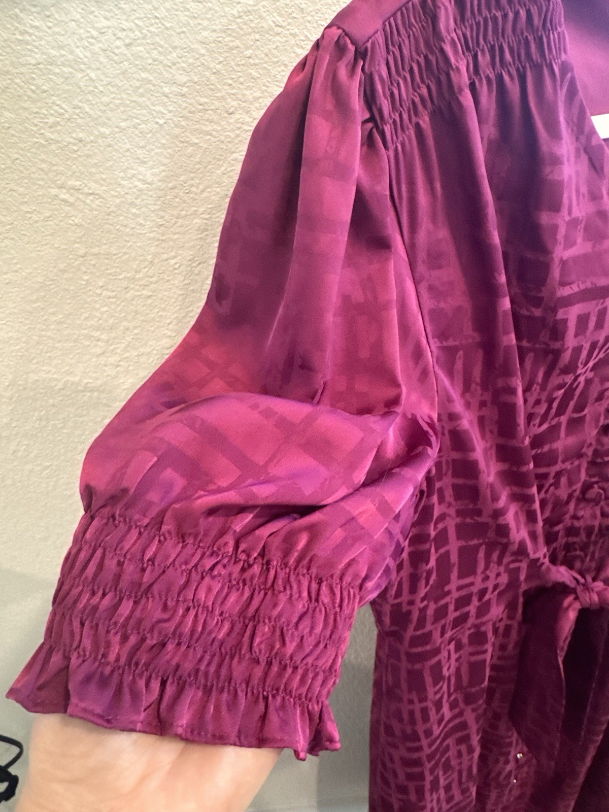Vintage Purple Patterned Short Sleeve Dress Tie Waist Button Front Regular Size