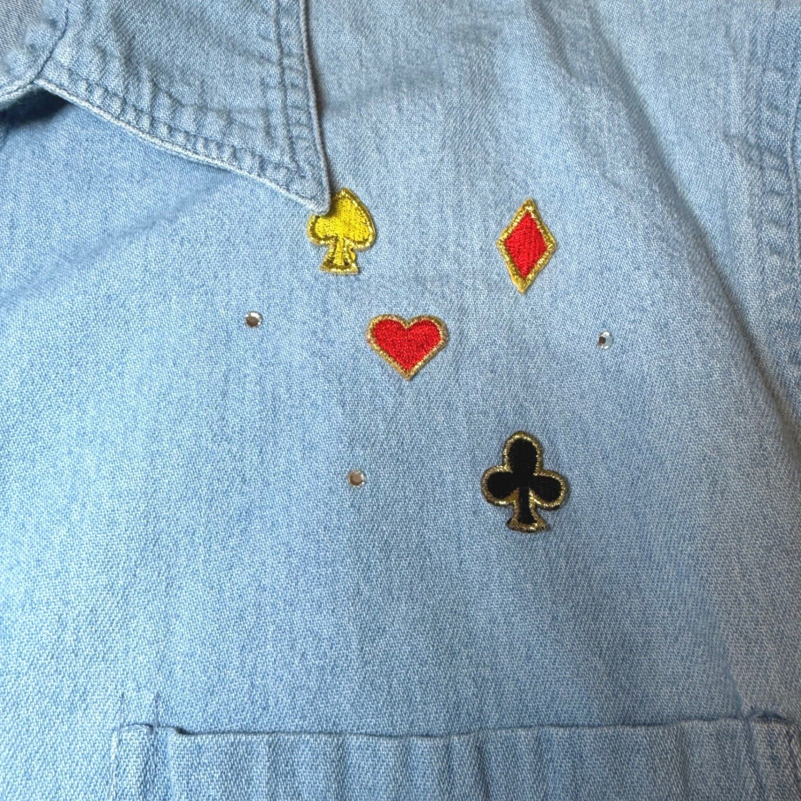Vintage ⁠Las Olas Womens Size XL Denim Shirt Blue Embroidered Casino Card Dice