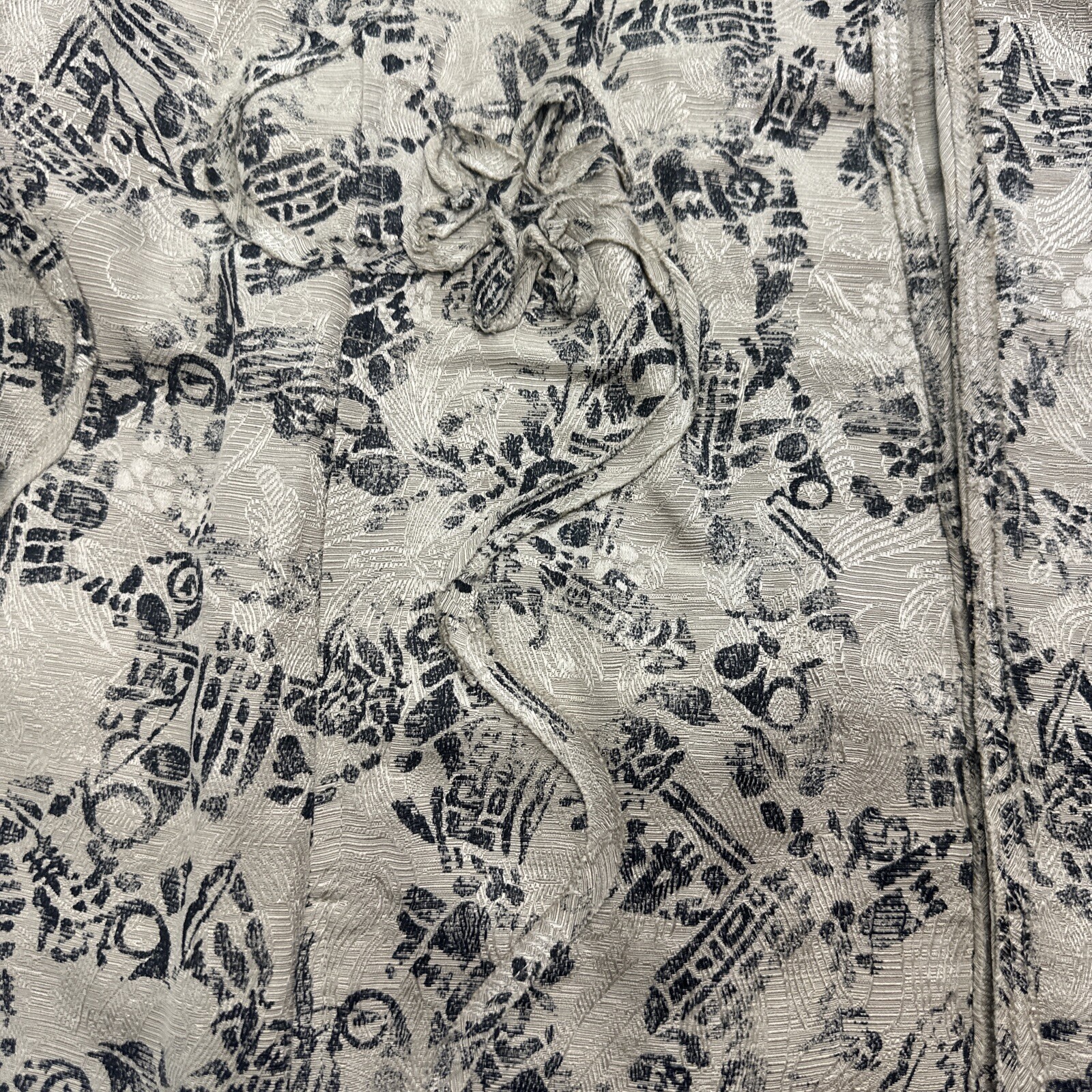 Chico’s Jacket silk linen blend Asian kimono style floral print Tan Black Med 2
