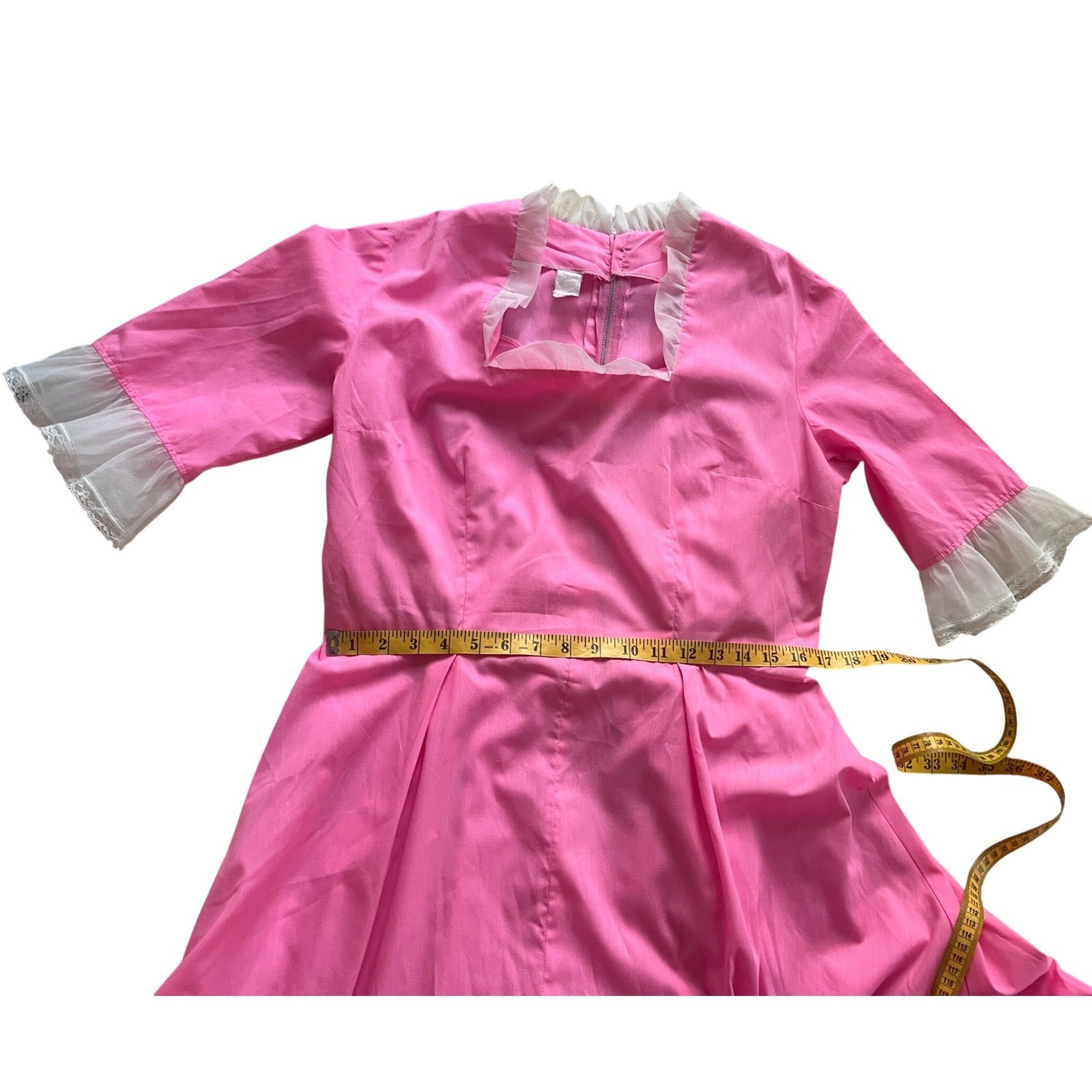 Vintage 70s Pink Prairie Western Maxi Dress Ruffle Square Barbiecore Neck Sz L