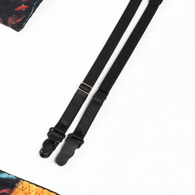 Arrival Colorful Ink Splatter Mesh Sexy Lingerie Set with Gloves and Garter Belt