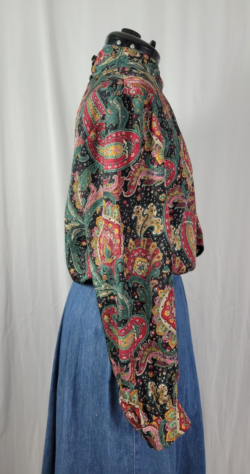 Vintage Notations Black/Red/Green/Brown Paisley Print Blouse Size 12