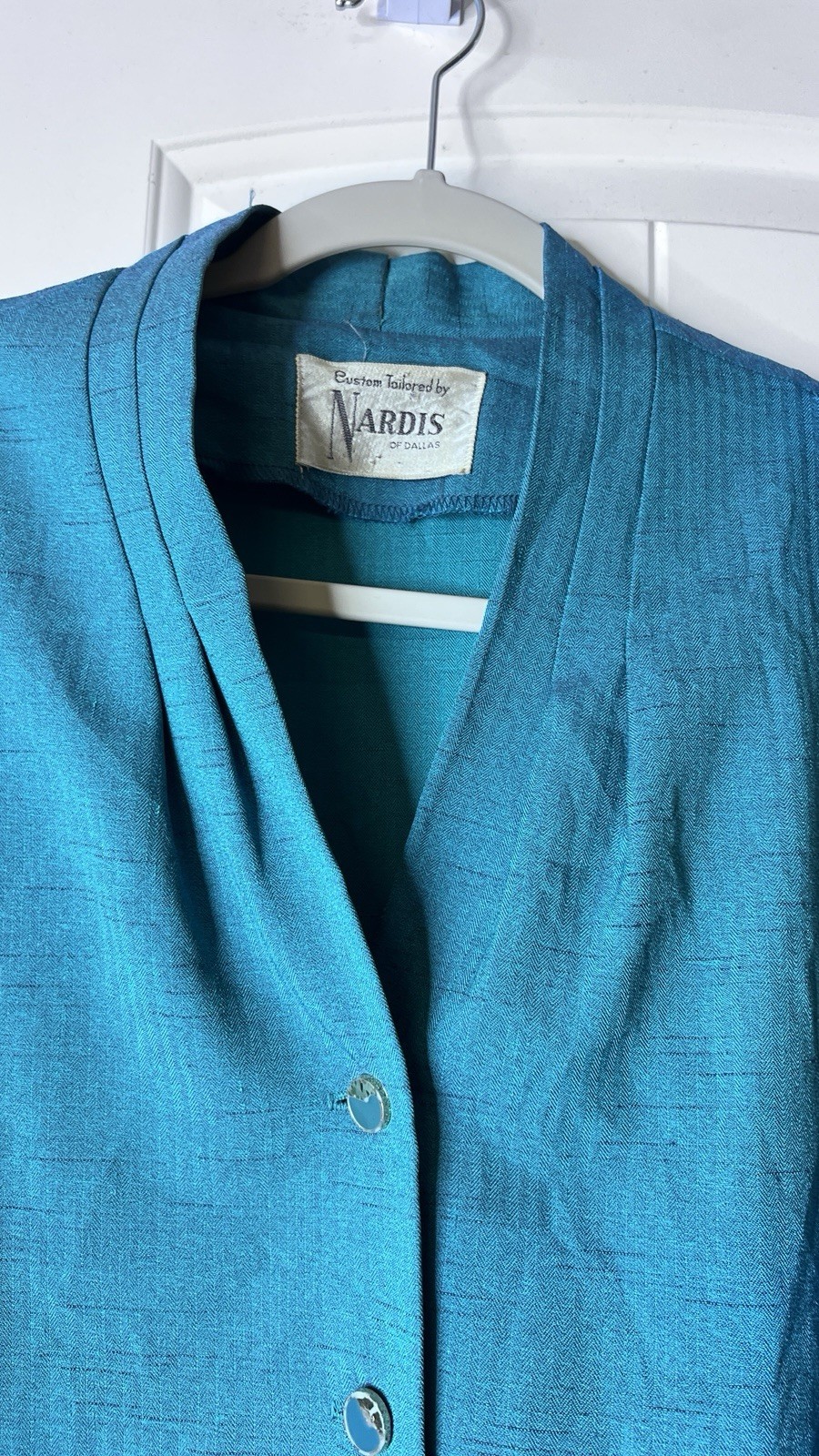 VTG Nardis Of Dallas Teal Dress L/S Cold Shoulder Secretary 70’s 80’s